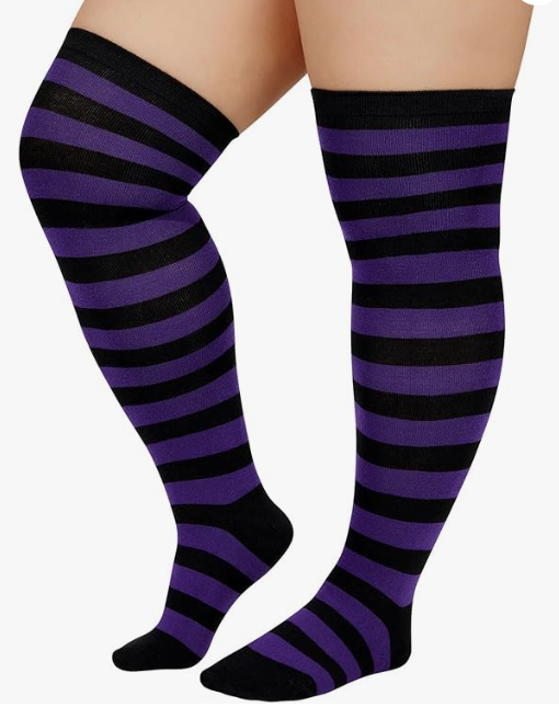 Calcetines Casual De Algodón 3/4 Para Mujer Adultos Rayada Negro Morado Estandar