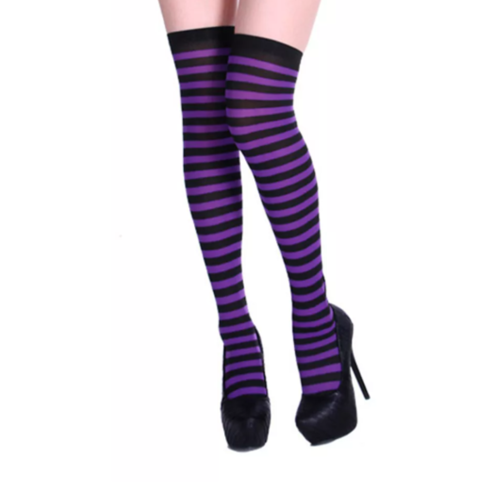 Calcetines Casual De Algodón 3/4 Para Mujer Adultos Rayada Negro Morado Estandar