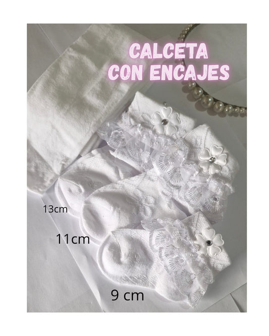 Pack Pantys Blanca para niña + Calceta con encajes.