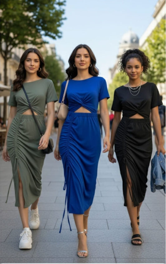 Vestido Casual Largo con Abertura Ajustable en la Pierna Mujer