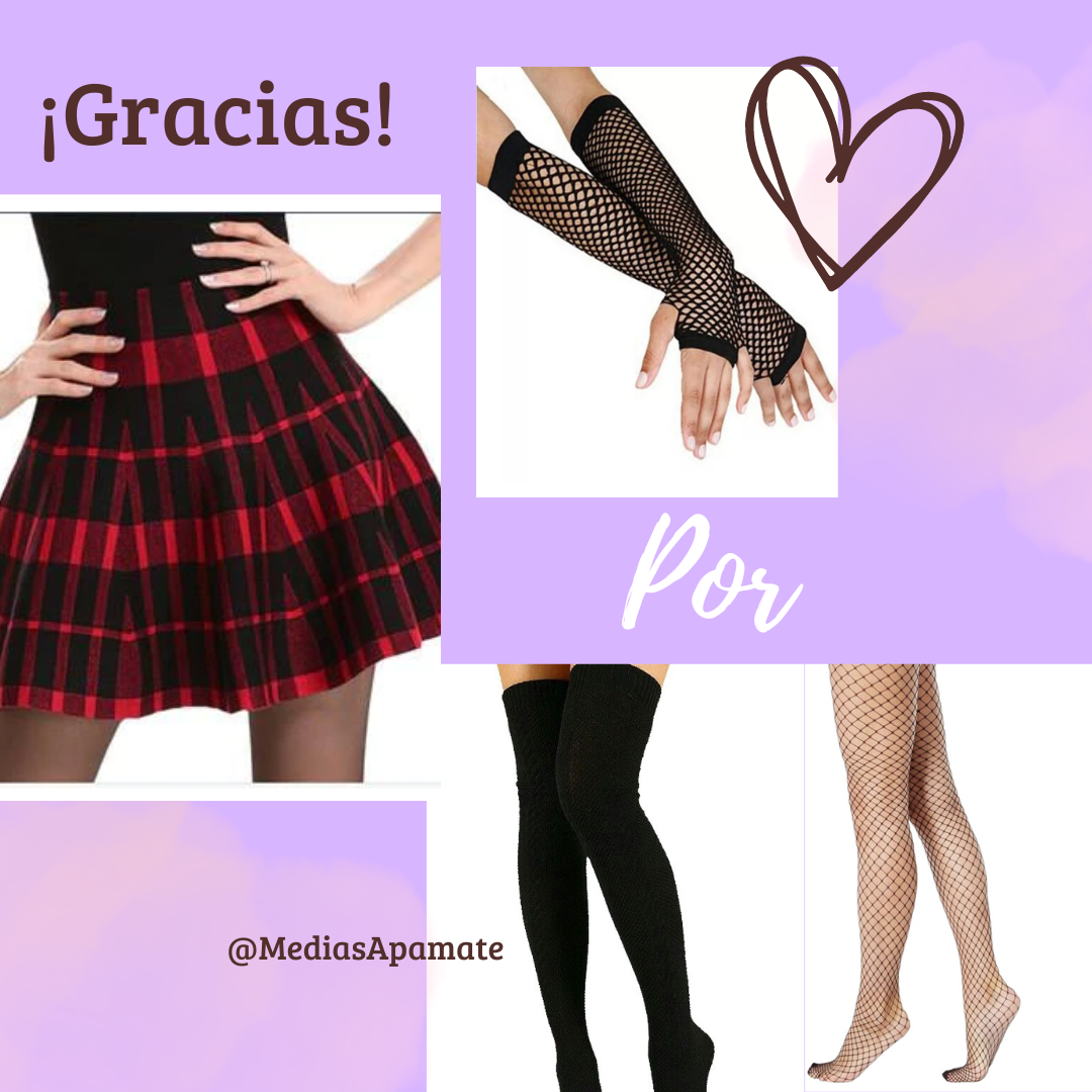 Combo Falda Cuadrille, Guante, panty de red y bucanera la Promo ideal para ti