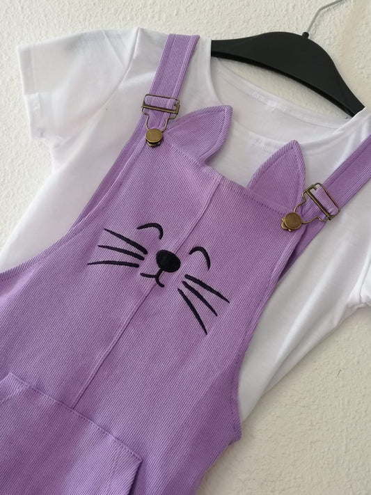 Jardinera Jumper Lila tipo Gato, corta, Mujer, Juvenil