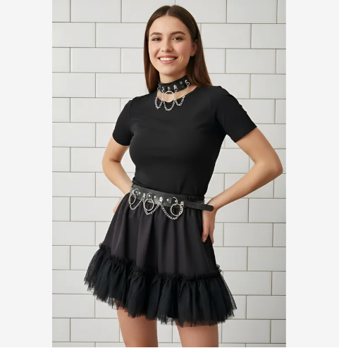 falda plisada negra con diseño, góticos, calavera, dark