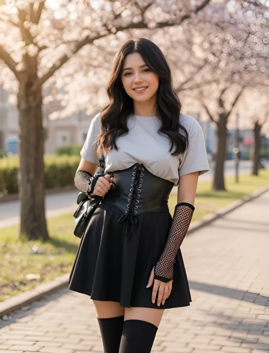 COMBO fada Negra Lisa,Guantes,corset cinturilla  y una Calceta Bucanera; Elige tu Outfit