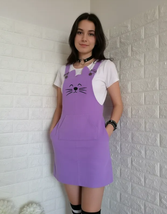 Jardinera Jumper Lila tipo Gato, corta, Mujer, Juvenil