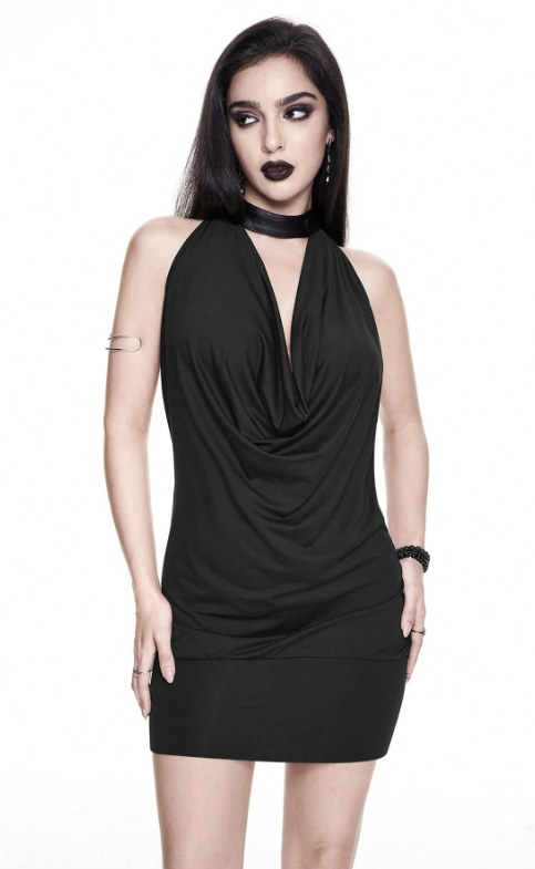Vestido midi con escote en pico, cuello halter y espalda cruzada