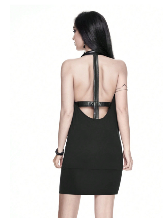 Vestido midi con escote en pico, cuello halter y espalda cruzada