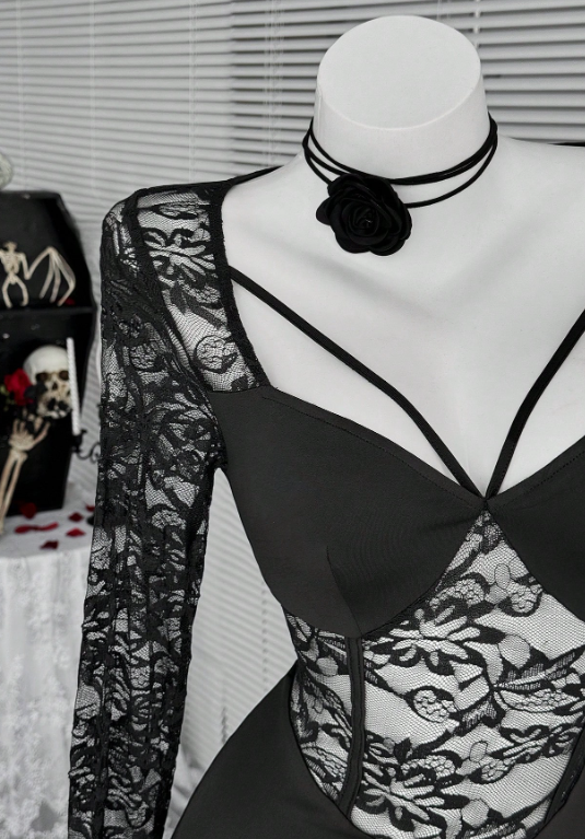 Vestido Gótico de encajes cintura tipo corset más Calceta Bucanera