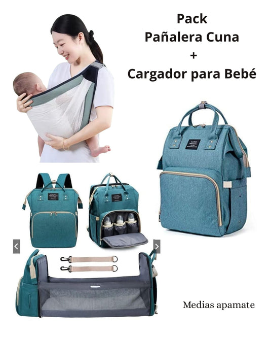 Pack Bolso Pañalera Cuna + Cargador para Bebé