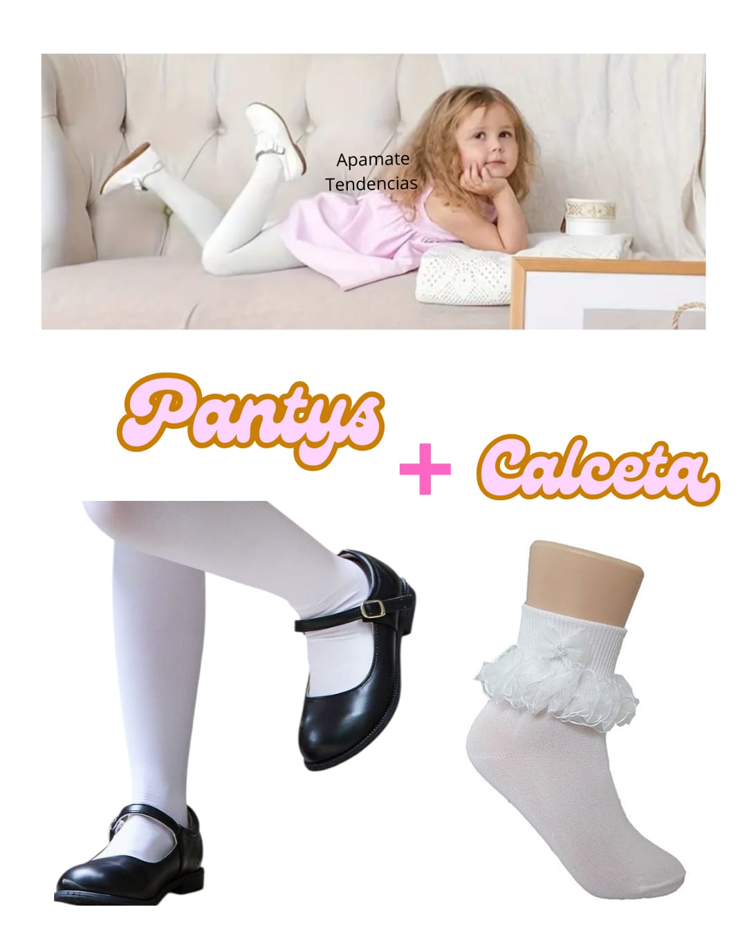 Pack Pantys Blanca para niña + Calceta con encajes.