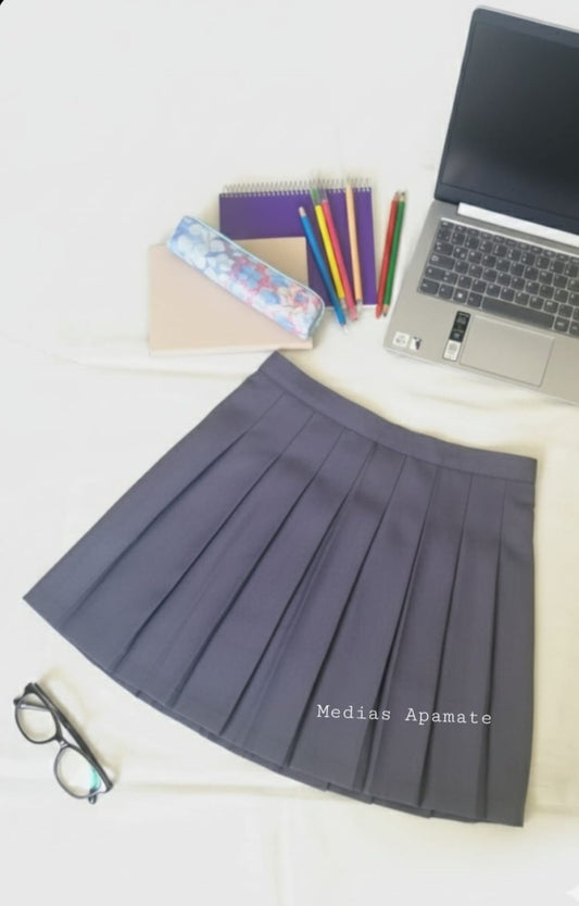 Faldas  Plisadas Escolar Estilo Coreano Gris y Azul Oscuro + Pantys Media de Obsequio