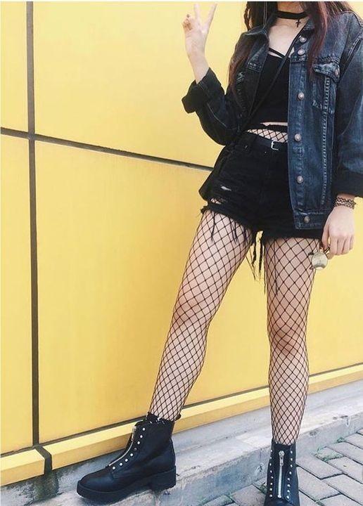 Panty de Malla, Hoyos Pequeño, Mediano y Grandes, estilo Juvenil, Dark